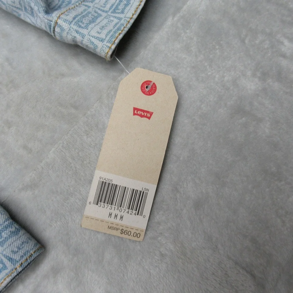 Levis Denim Jacket Kids‎ Medium 10-12 Blue All Over Print Logo Trucker Jean NEW